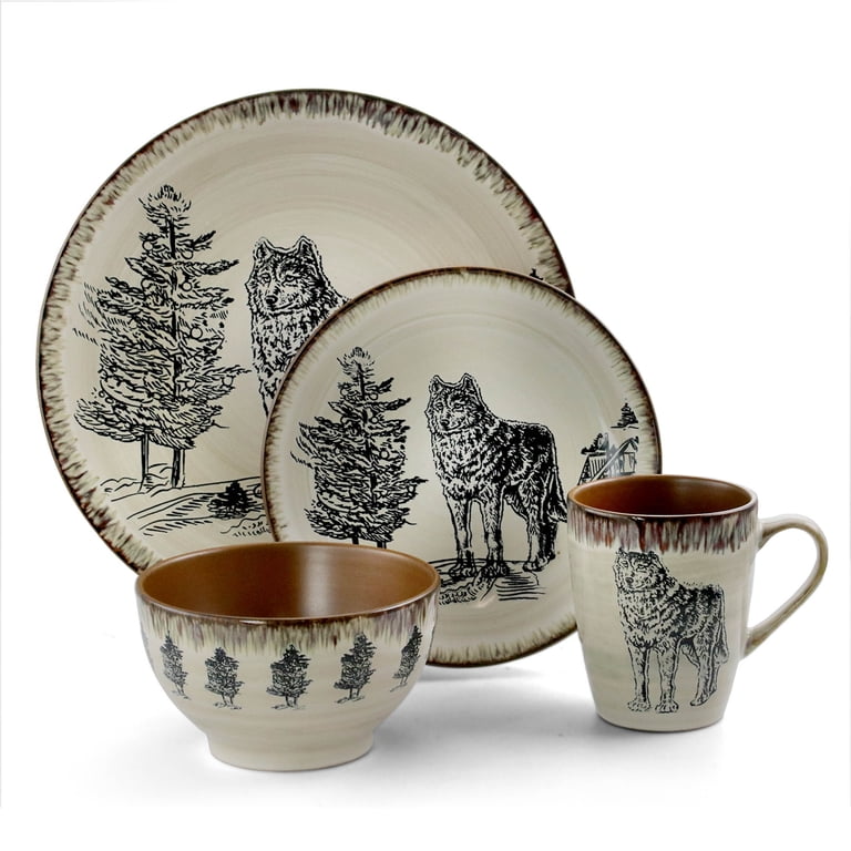 Elama Majestic Wolf 16-Piece Stoneware Dinnerware Set photo 2
