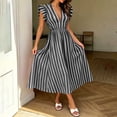 thumbnail image 4 of Ovbmpzd Tea-Length Womens Dresses Summer Striped Maxi Peasant Black Dresses Casual Sleeveless V-Neck Dresses Summer Dresses,M, 4 of 6