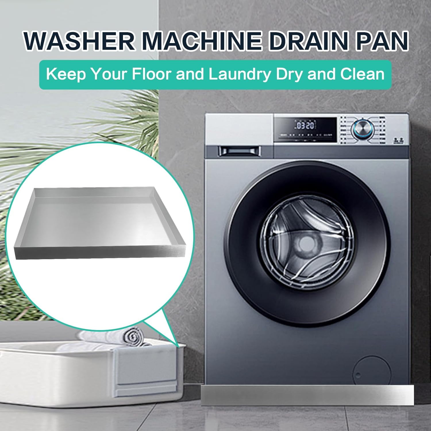 Washing Machine Pan,32''x32''x2.5'' Heavy Duty 304 Stainless Steel Washing Machine Drain Pan,Washer Tray for Floor Protection,Compact Washer Drip Tray No Hole
