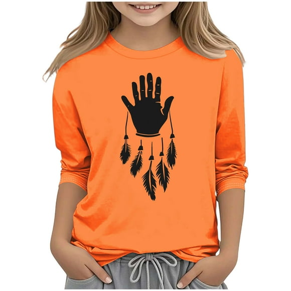 Économies d'Hiver! SROBPTY Chemises à Manches 3/4 pour Tout-Petits, Ensemble de Hauts à Col Rond Imprimé Originalité pour Garçons et Filles de 3 à 14 Ans Orange, 9 Ans