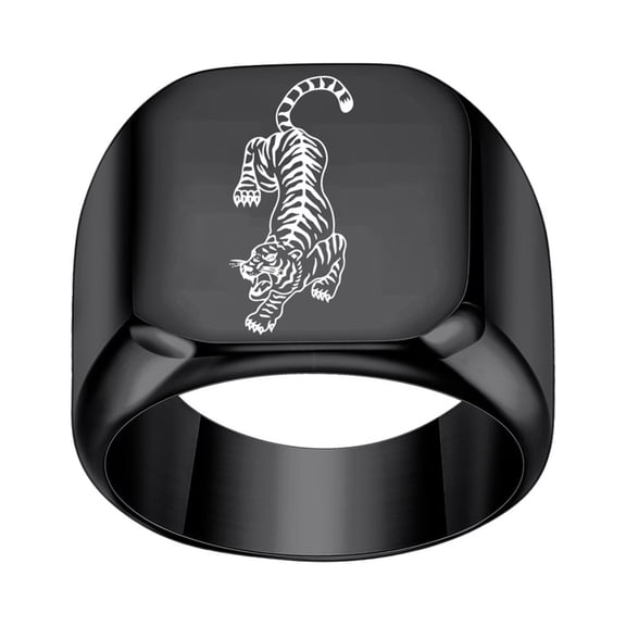 PAURO Tiger Rings for Men Band Stainless Steel Square Chunky Blue Black Gold Silver Plated 15 Size 5 Statement Personalized Animal Simple Jewelry Black Size 14