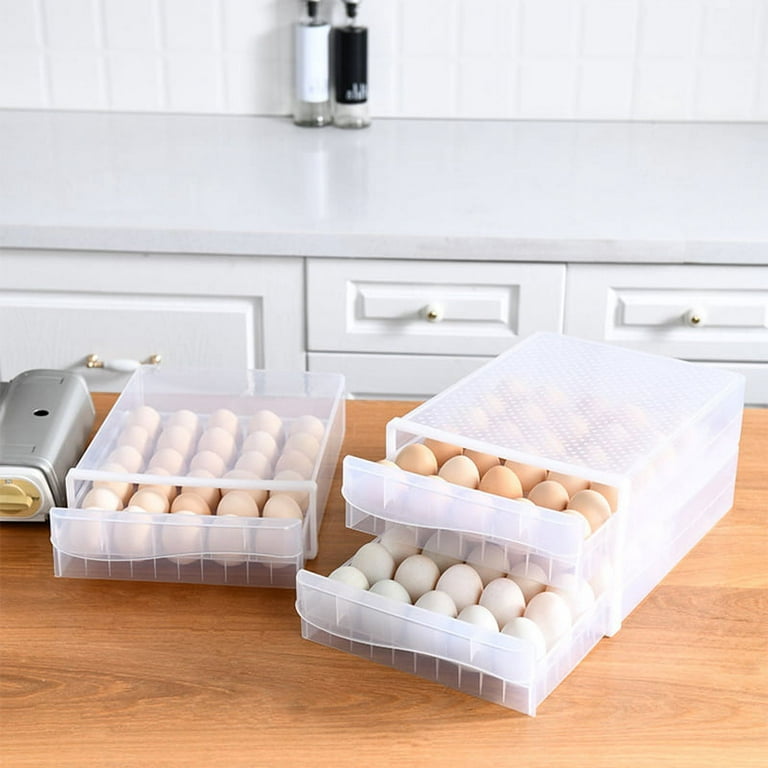 DEAYOU 60 Egg Drawer for Refrigerator, 2-Layer Stackable Egg Holder Storage  Container for Countertop, Large Capacity Plastic Fresh Egg Tray Dispenser