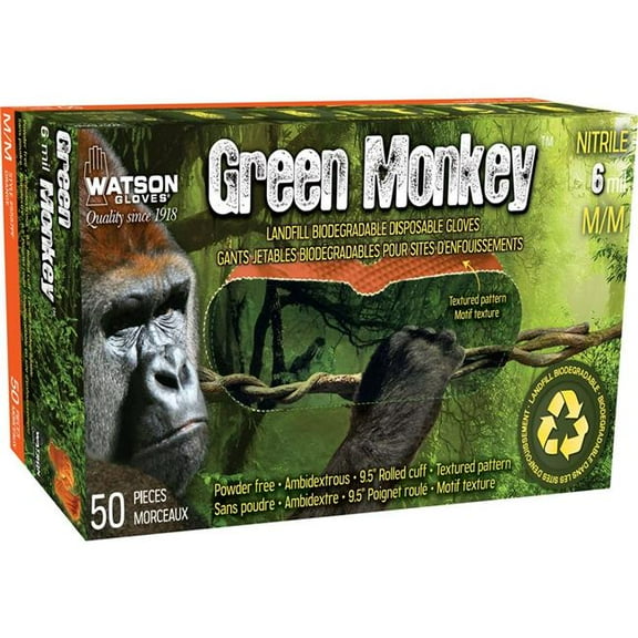Watson Gloves 5557PF-XXL Green Monkey Nitrile Disposable Gloves - Orange - 2XL - 50 Count - Case of 10
