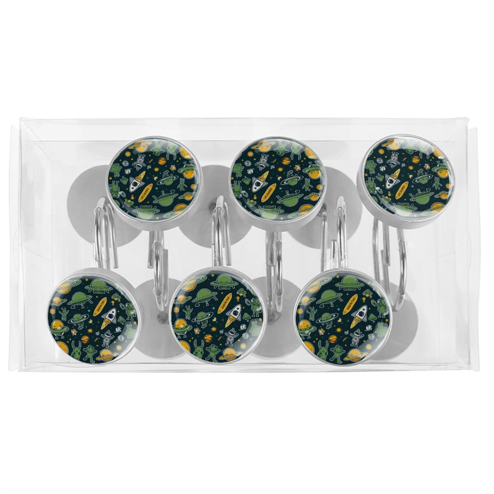 HemaKayy 12 Pcs Shower Curtain Hooks Bathroom Decorative Accessories Green Roaming Universe