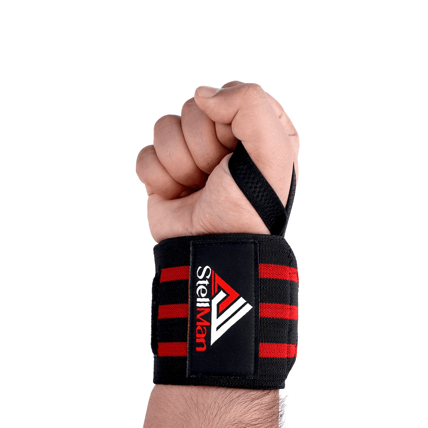 StellMan Wrist Wraps for Weightlifting Gym Training Powerlifting Wrist Support Black with Red Stripes