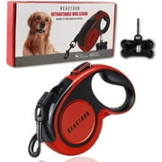 Beastron (Upgraded) Heavy Duty Retractable Dog Leash, 16" Extra Long Tangle-Free Reflective Nylon, Medium to Large Dogs up to 110lbs, One Button Lock/Unlock, Waste Bags and Dispenser Included (Red)