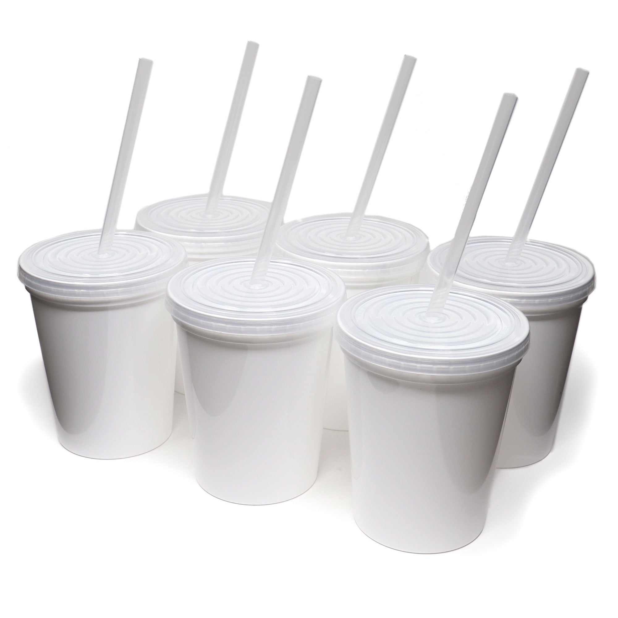 Rolling Sands 16oz Reusable Plastic Cups with Lids, 6 Pack, USA Made; BPA Free White Tumblers