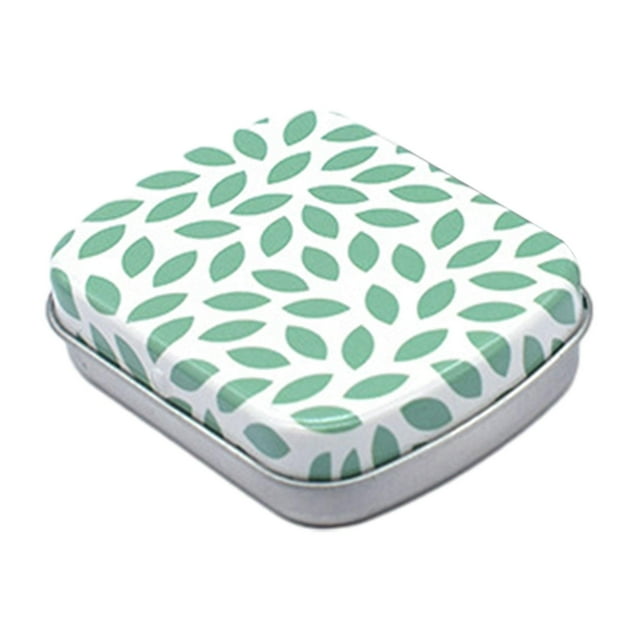 veasfak Small Tin Box Metal Hinged Tin Box with Lid Storage Case Storage Container Empty Green Leaf