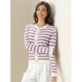 thumbnail image 2 of DARING DIVA Women's Striped Button Down Open Front Cardigan Sweater XS White Purple, 2 of 6