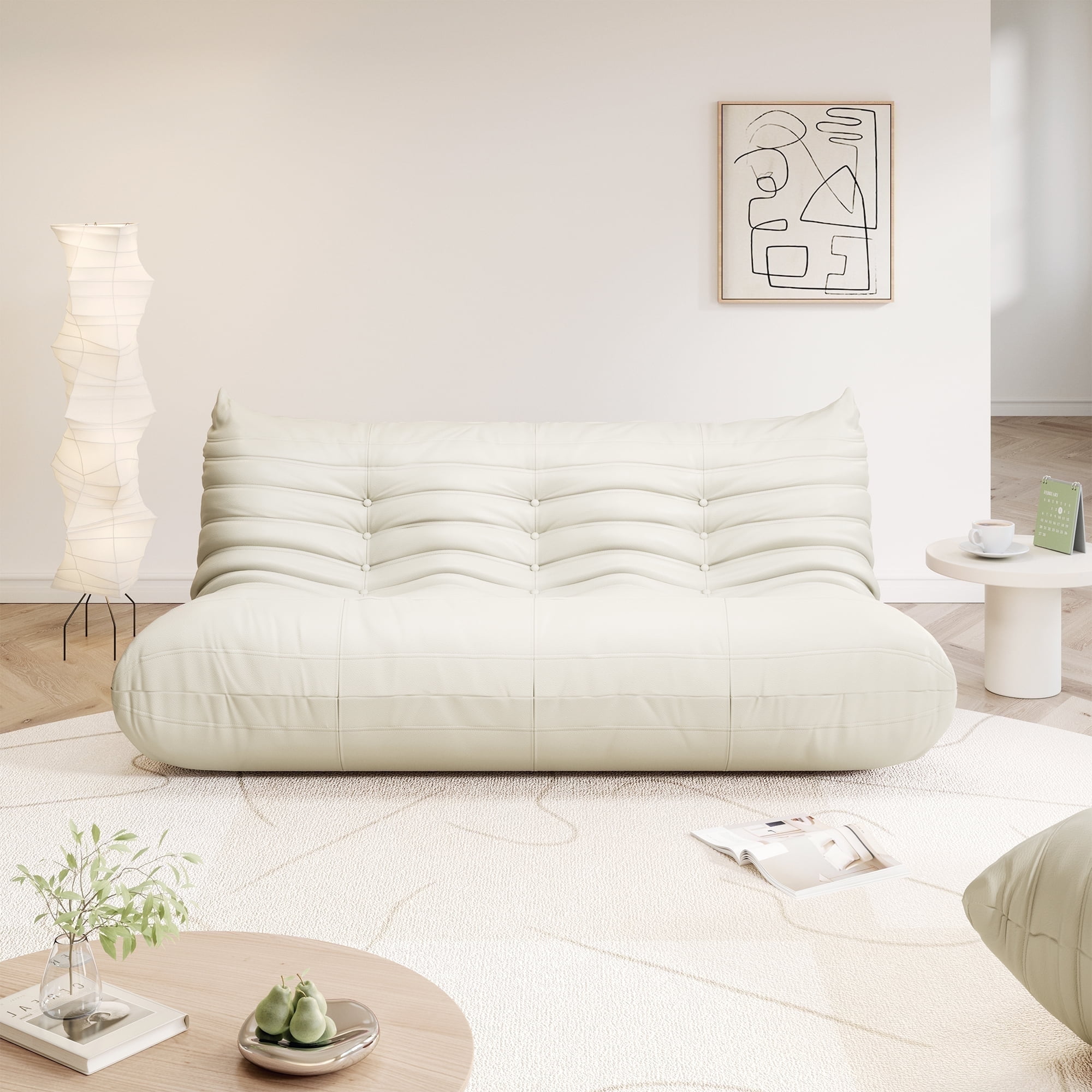Gtilzria Lazy Sofa, Bean Bag Chair for Adults Comfortable Floor Couch, 3 Seat Fireside with Faux Leather Lounge Chair for Living Room, Bedroom, Beige