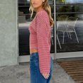 thumbnail image 5 of Wowcloth Women's Striped Bell Sleeve Knit Top, Round Neck with Cinched Waist for Casual and Daily Wear, 5 of 5