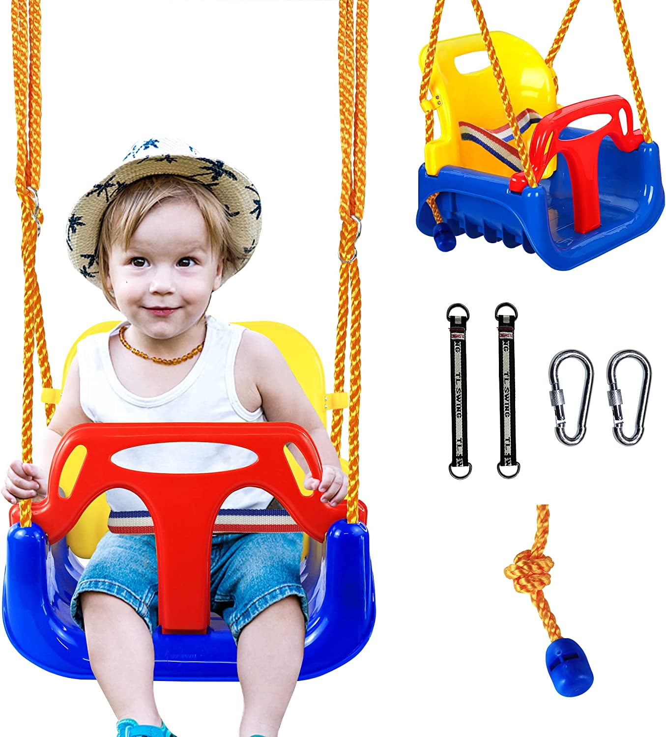 3 in 1 Swing Set for Toddler with Hanging Strap and Hooks, Outdoor Baby