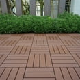 thumbnail image 6 of 44Pcs Interlocking Outdoor Flooring, 1.8"x11.8" Square Plastic Deck Tiles for Backyard Garden Deck Poolside, All-Weather & Waterproof Patio Pavers Floor Tiles, Straight-Dark Brown, 6 of 10