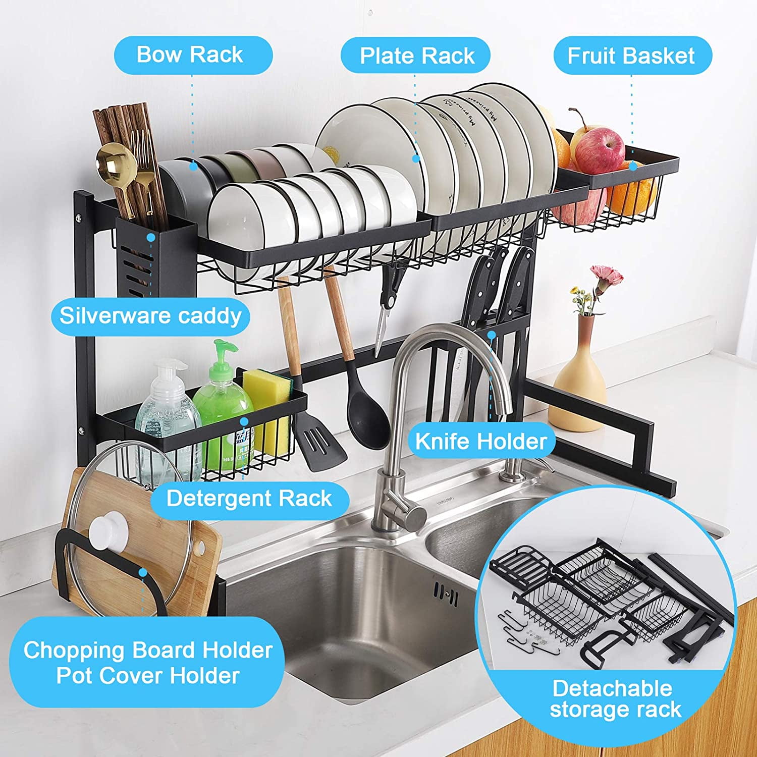 mewmewcat Sger Over The Sink Dish Drying Rack Length Height