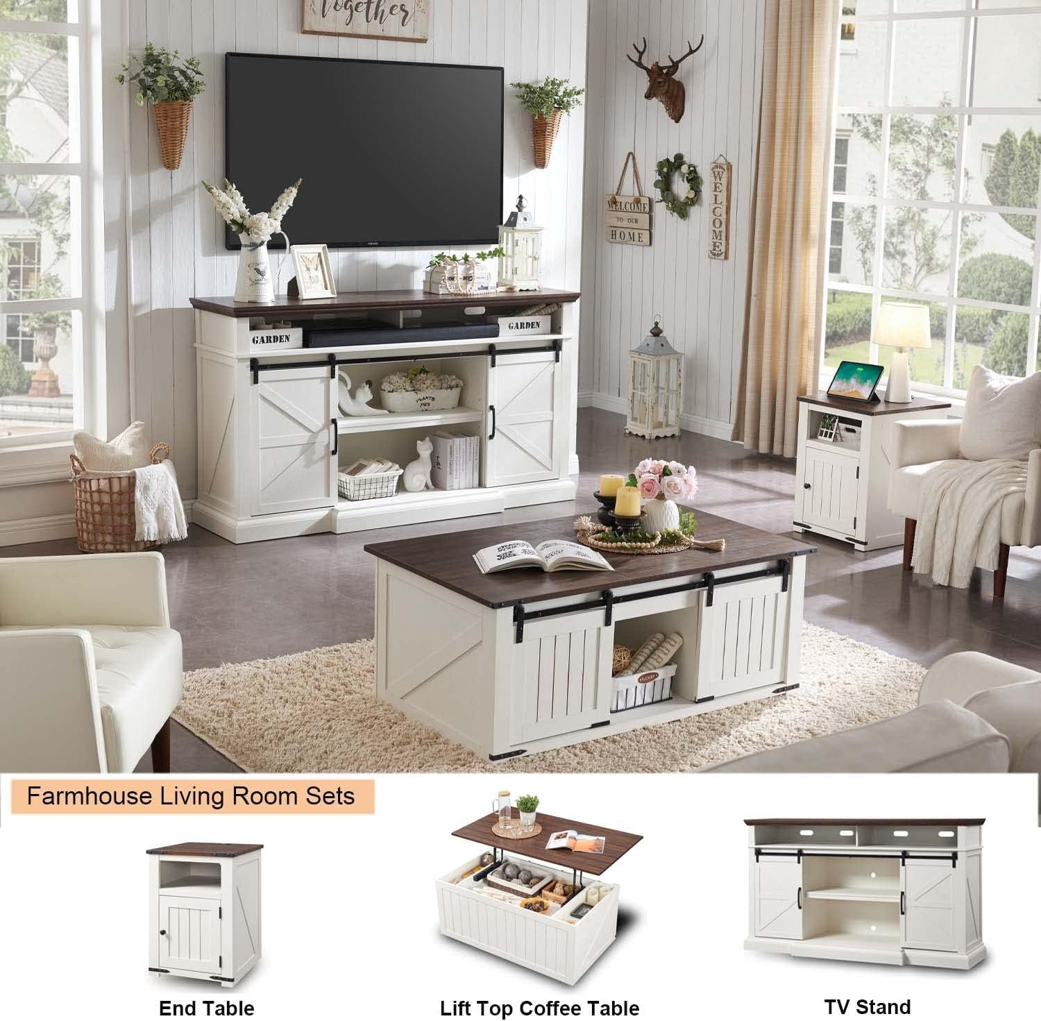 Sincido 37" Farmhouse TV Stand for 80 inch TV's with Adjustable Shelves