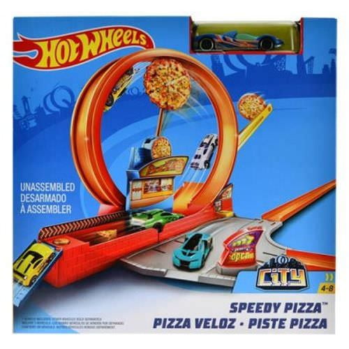 City Connect Race Car Track with Vehicle Hot Wheels Speedy Pizza Race Track Set 