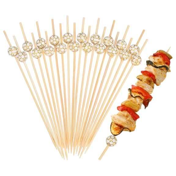 Uxcell 100-Pack Cocktail Picks, 4.7 Inch Long Bamboo Fancy Toothpick for Barbecue/Charcuterie Boards/Drinks/Fruit [White, Gold Tone, Bead]