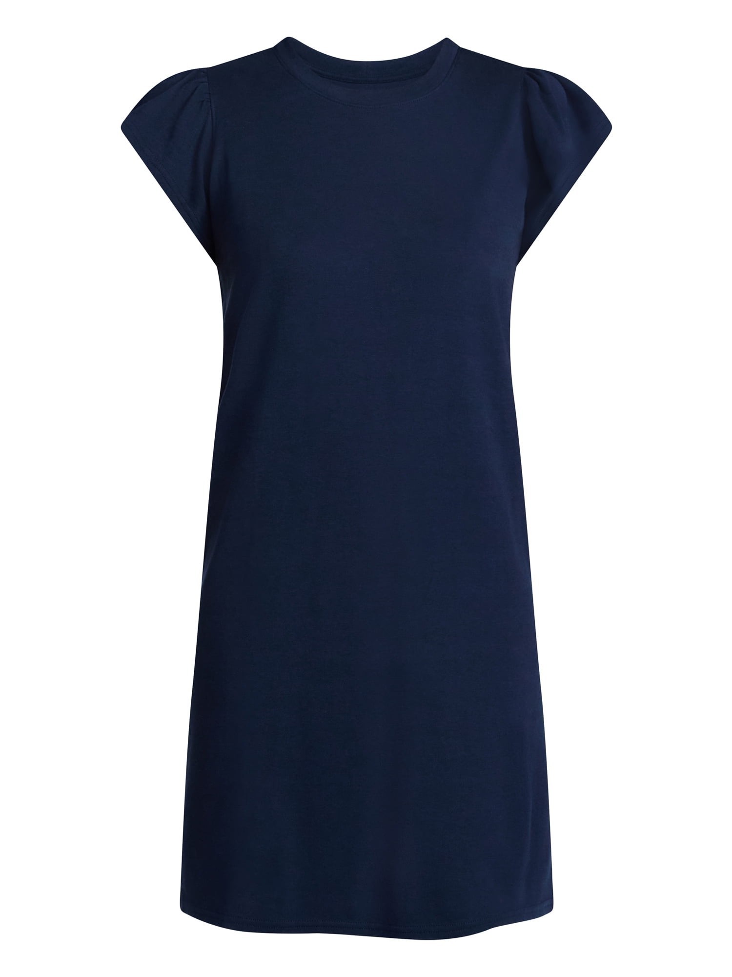 Time and Tru Women's Cotton T-Shirt Mini Dress with Short Flutter Sleeves, Sizes XS-XXXL