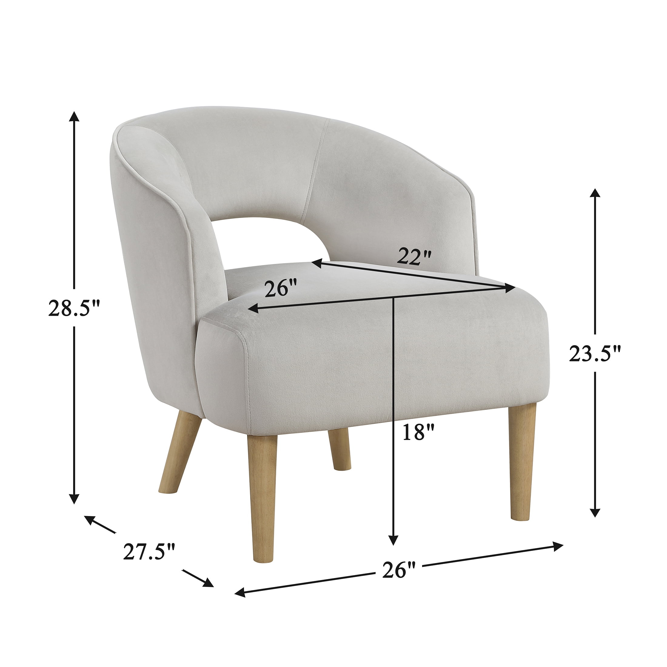 OakvillePark Mirawood Velvet Barrel Accent Chair, Gray