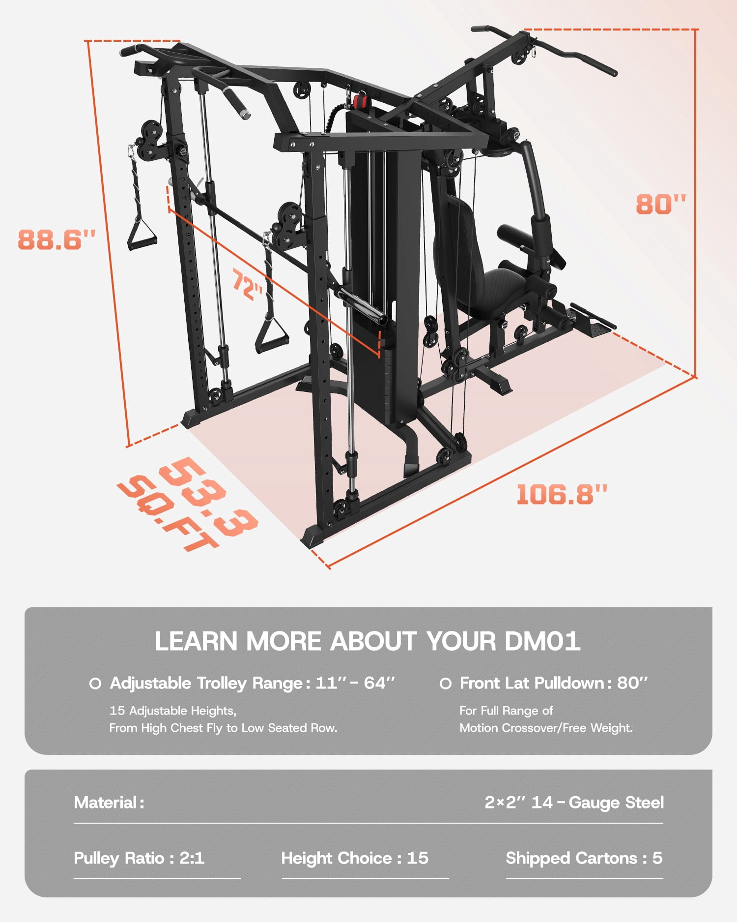Dual-Station Smith Machine Home Gym, 140LB Weight Stack with LAT Pull-Down & Leg Press, All-in-One Workout Station for Couples & Family Strength Training