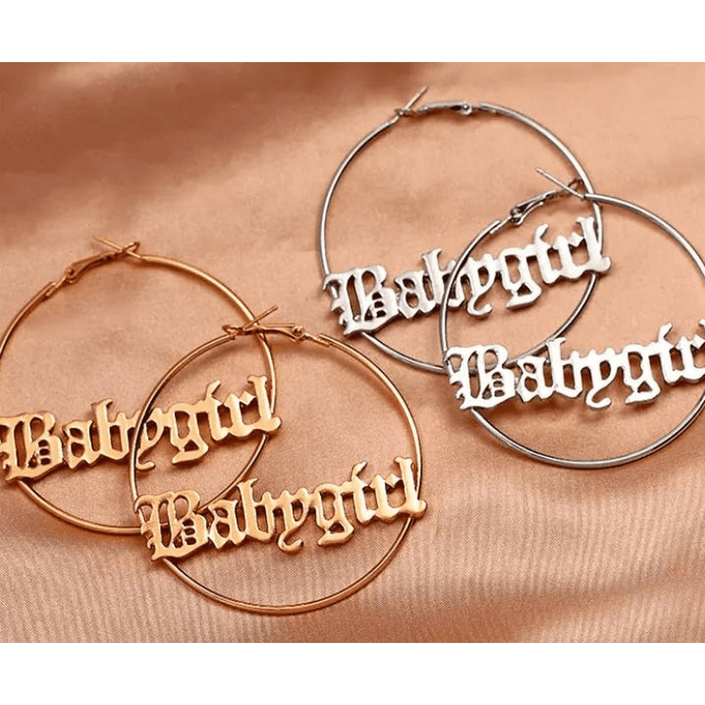 Binpure Binpure Name Earrings, Punk Style Personalized Old English