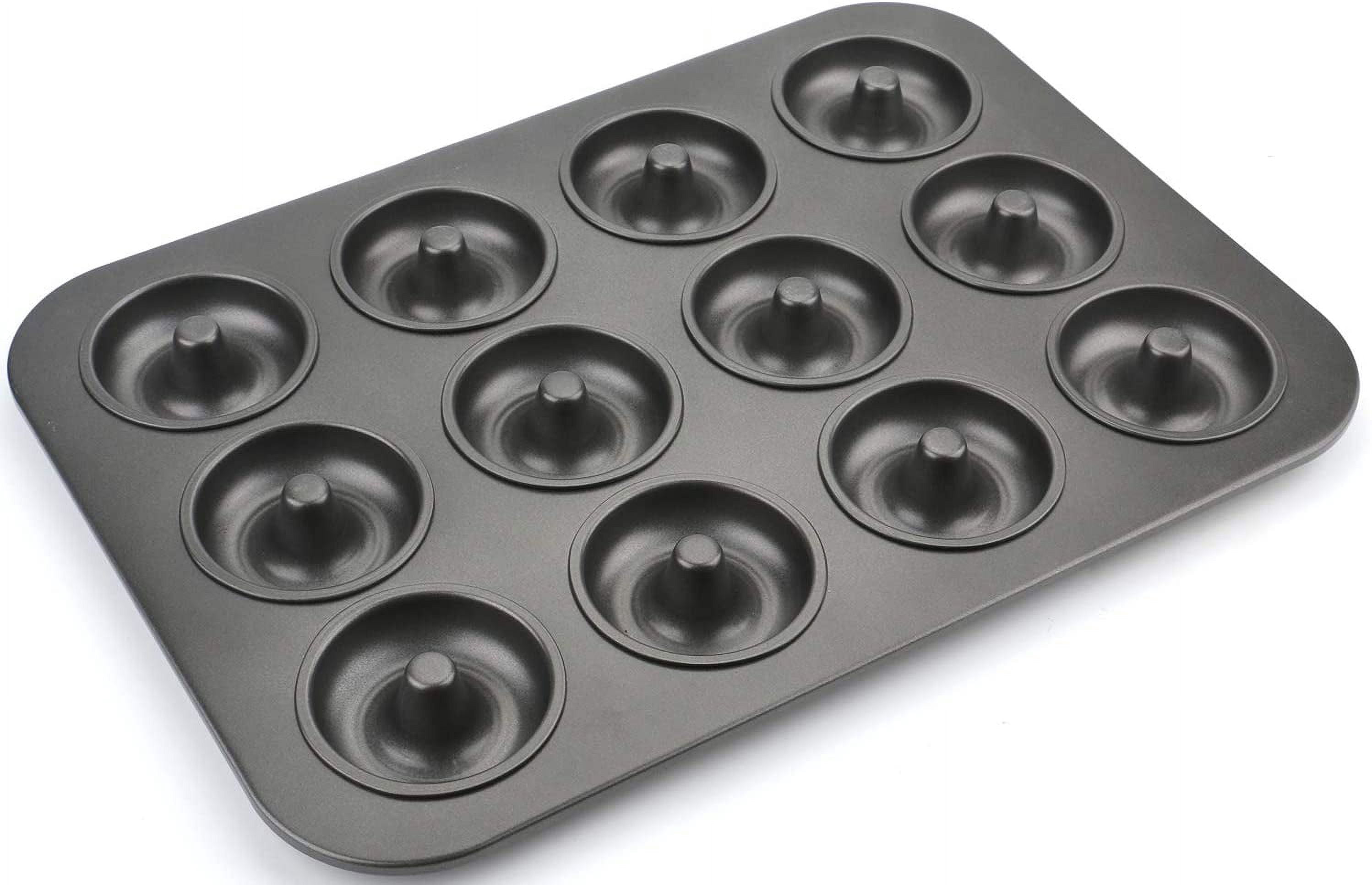 YSTDHL 2 Pack 12-Cavity Non-stick Donut Pan, Carbon Steel Donut Baking Pan for Muffin, Cake, Dessert, Mini Bagel Mold Donut Trays for Oven, Microwave, Freezer Safe