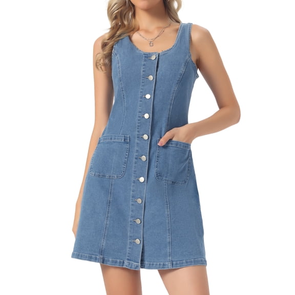 DARING DIVA Women's Denim Button Down Sleeveless Mini Length Dress XS Light Blue