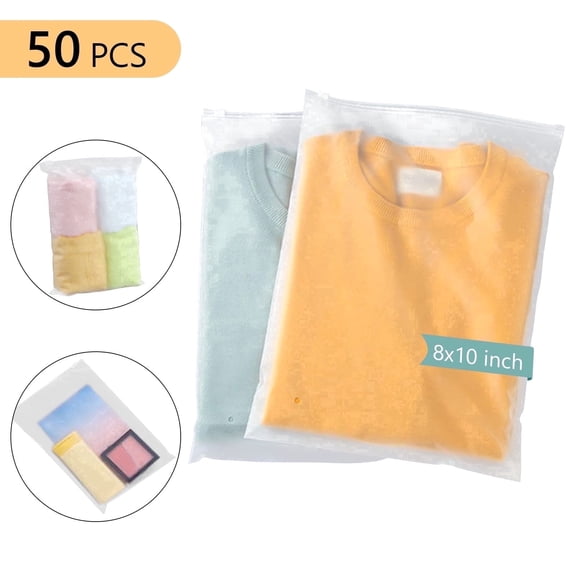 Tripumer 50 Pcs Clothes Packaging Bags 8 x 10 in Frosted Zipper Plastic Bags Resealable Poly Plastic Bags Ziplock Merchandise Bags for Travel Clothes Shoes Cosmetics Storage Bag