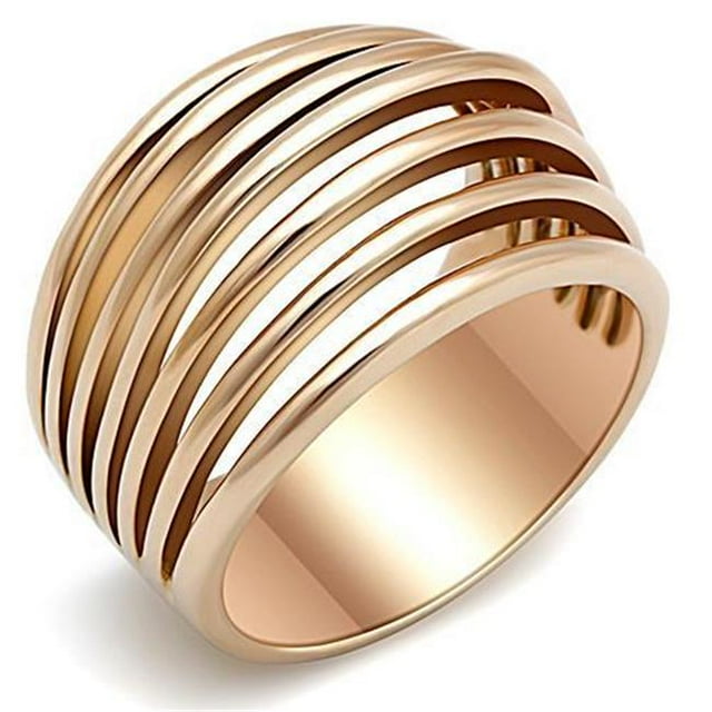 Alamode TK1414-6 Bague en Acier Inoxydable Or Rose Sans Pierre pour Femmes - Taille 6