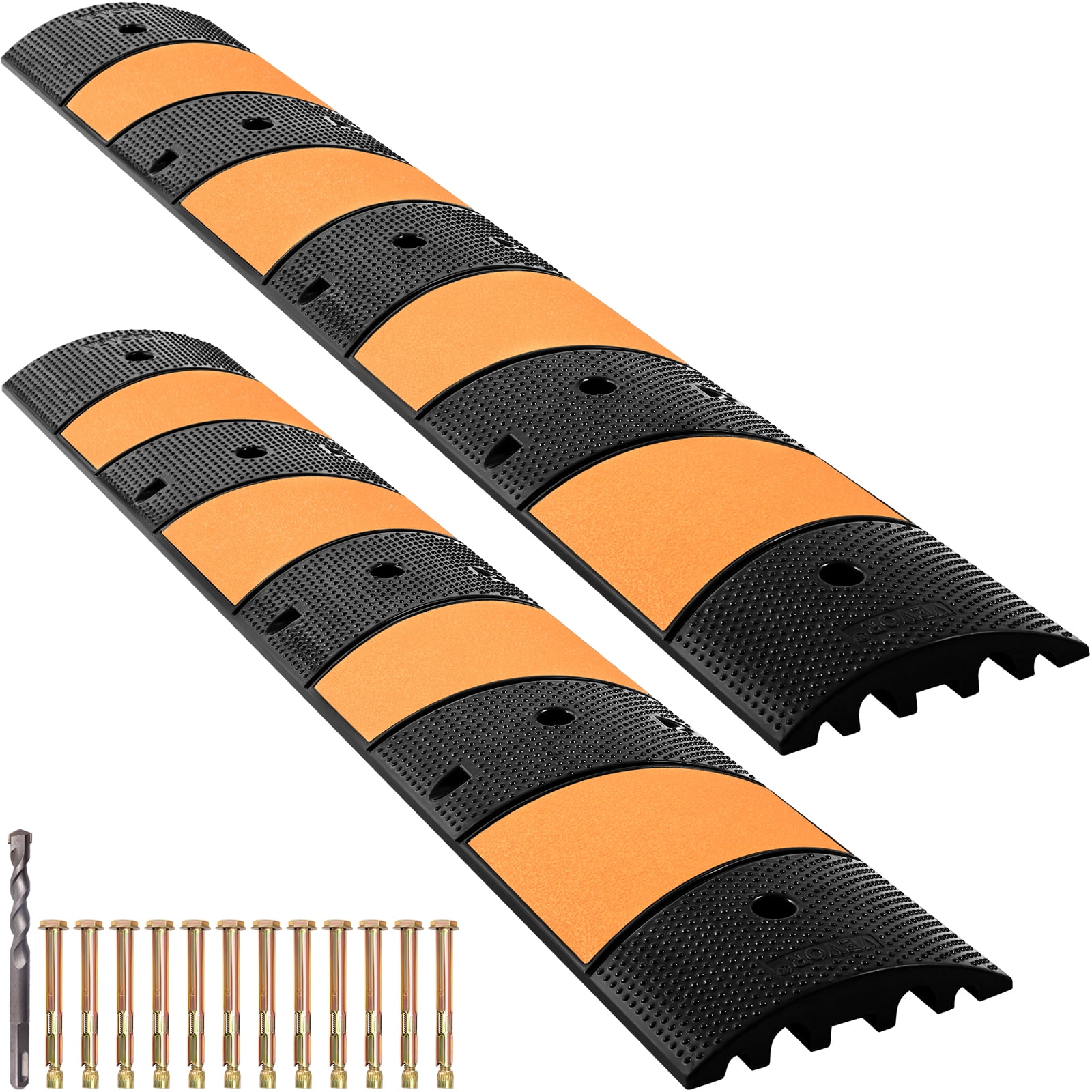 CAROOZE 6 Feet Rubber Speed Bumps 2 Channel 72 Traffic Speed Humps with 10 Bolt Spikes for Gravel Asphalt Concrete Driveway 2pcs 