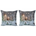 thumbnail image 1 of Ambesonne Christmas Throw Pillow Cover 2 Pack, Candles with Snowman Art, 20", White Brown, 1 of 2