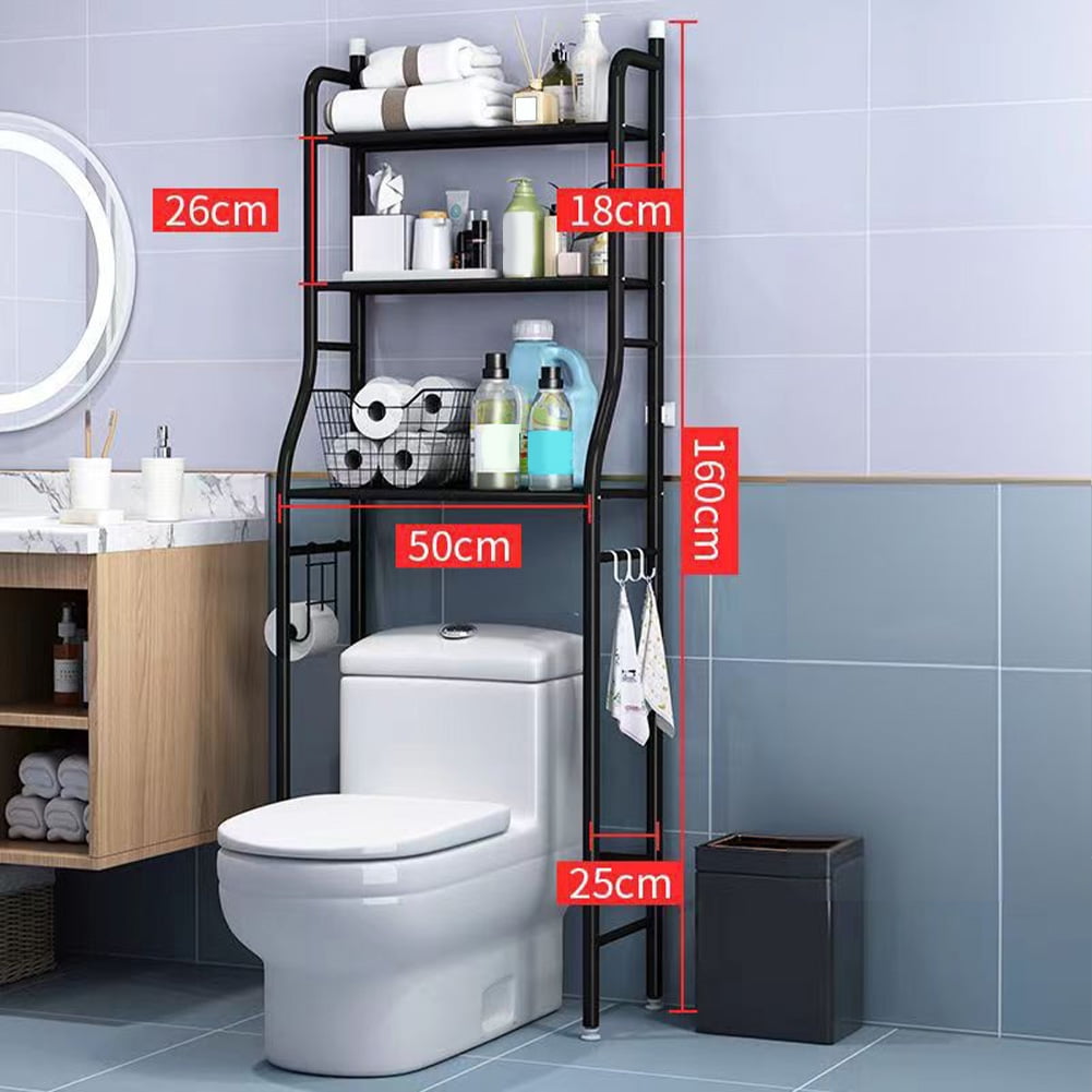 Over The Toilet Storage, Space Saver Metal Bathroom Shelves Organizer Rack With Removable Towel Hooks, Paper Holder, for Bathroom Restroom Laundry