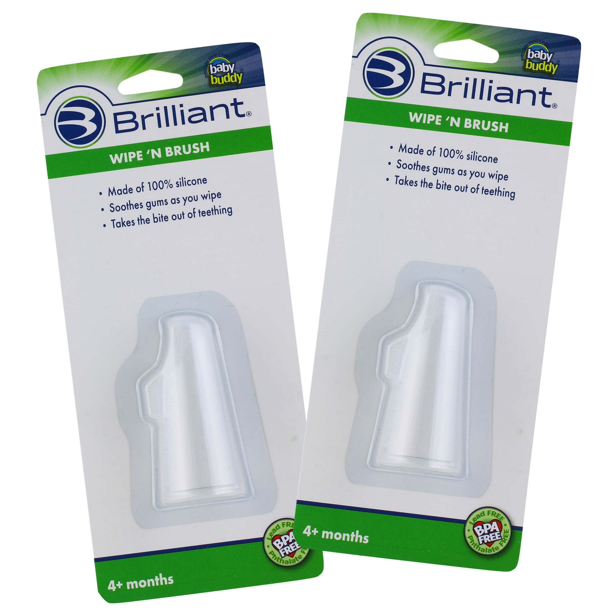 Brilliant Infant Wipe N Brush Soft Silicone Toothbrush, Use with Tooth Tissues, Clear - 2 Pack