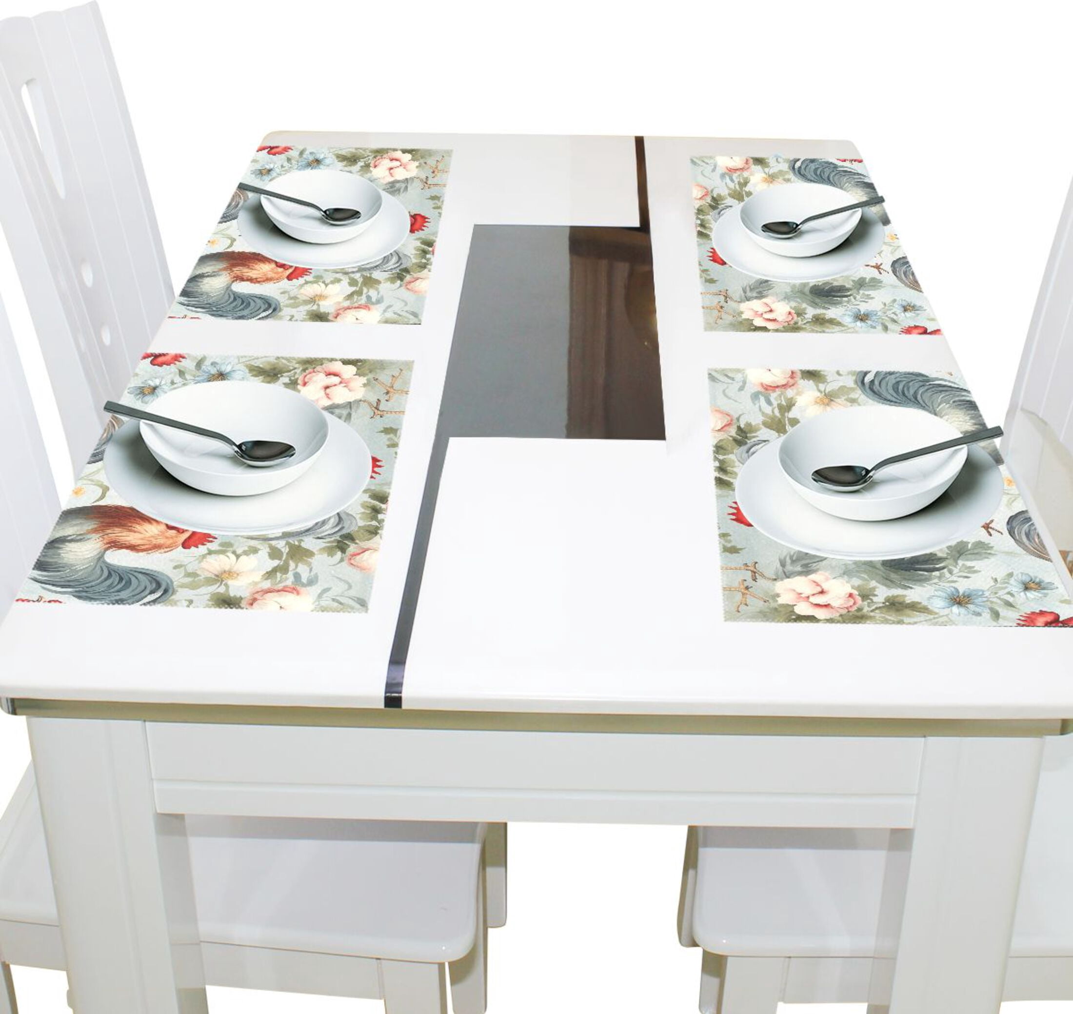 Chickens Flowers Leaves 12×18 inch Placemats Heat Resistant Washable Foldable Rectangular Placemats Set Decoration Indoor Outdoor for Kitchen Dining Table 6PCs