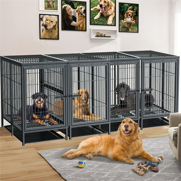 BingoPaw Heavy Duty Dog Crate: 51.5 inch Extra Large Pet Cage with Removable Metal Divider - Strong Indestructible Metal Double Dogs kennel for 2 Medium Large Dogs