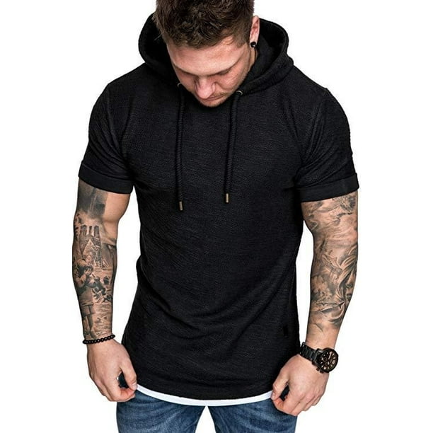 Fortune Fashion New Men Short Sleeve Tee Casual Hooded Short Sleeve Hoodie Summer T-Shirt Top Other Xxl