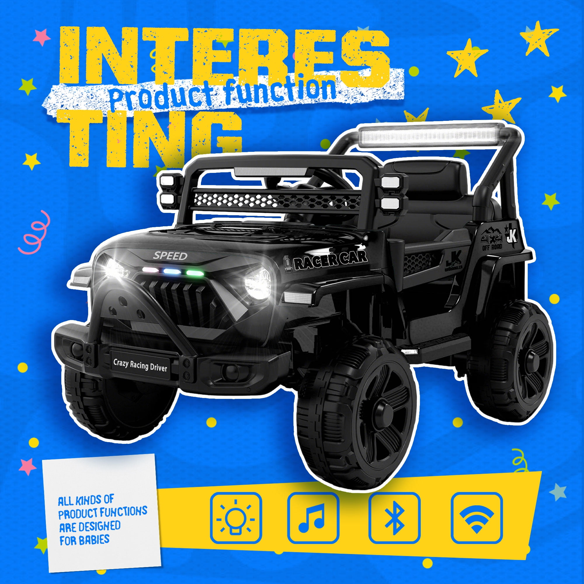 Xuanlur 12V Ride on Truck Car for Kids, 12V Kids Electric Car w/ Remote Control, 4 Wheel Suspension, Bluetooth, Power Display, 3.5 Mph Max Speed, Battery Powered Ride on Toys for Aged 3+(Black)