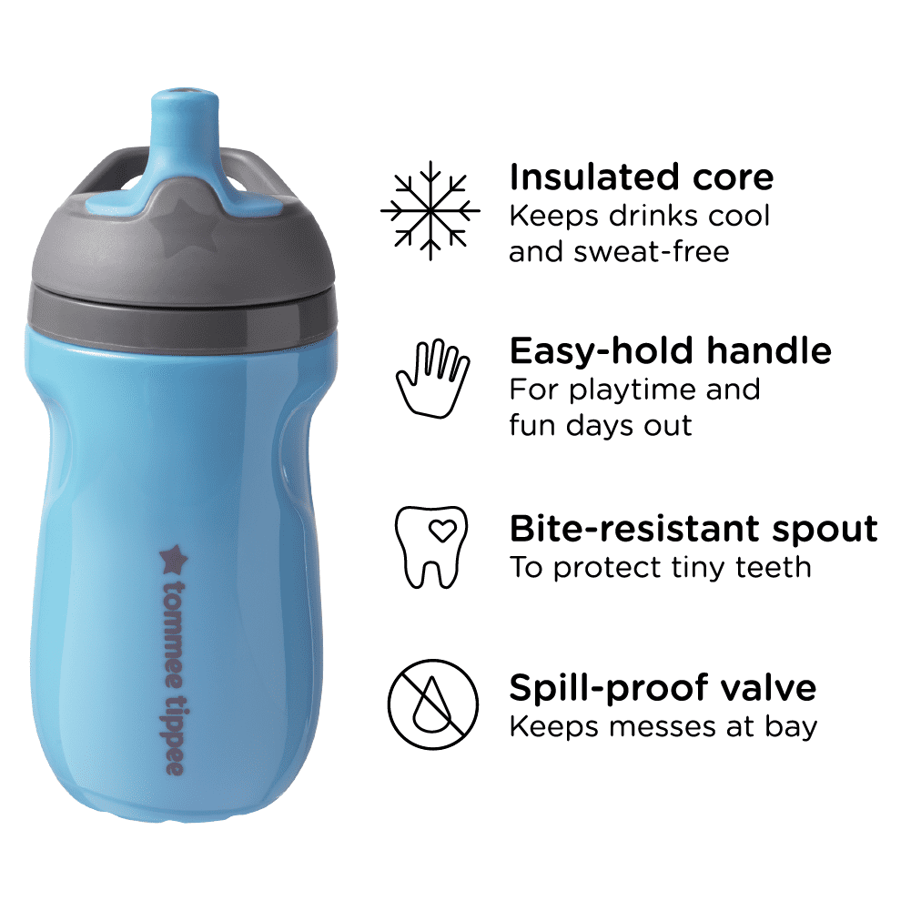 Tommee Tippee Insulated Sportee Toddler Water Bottle with Handle, Boy — 12m+, 2ct