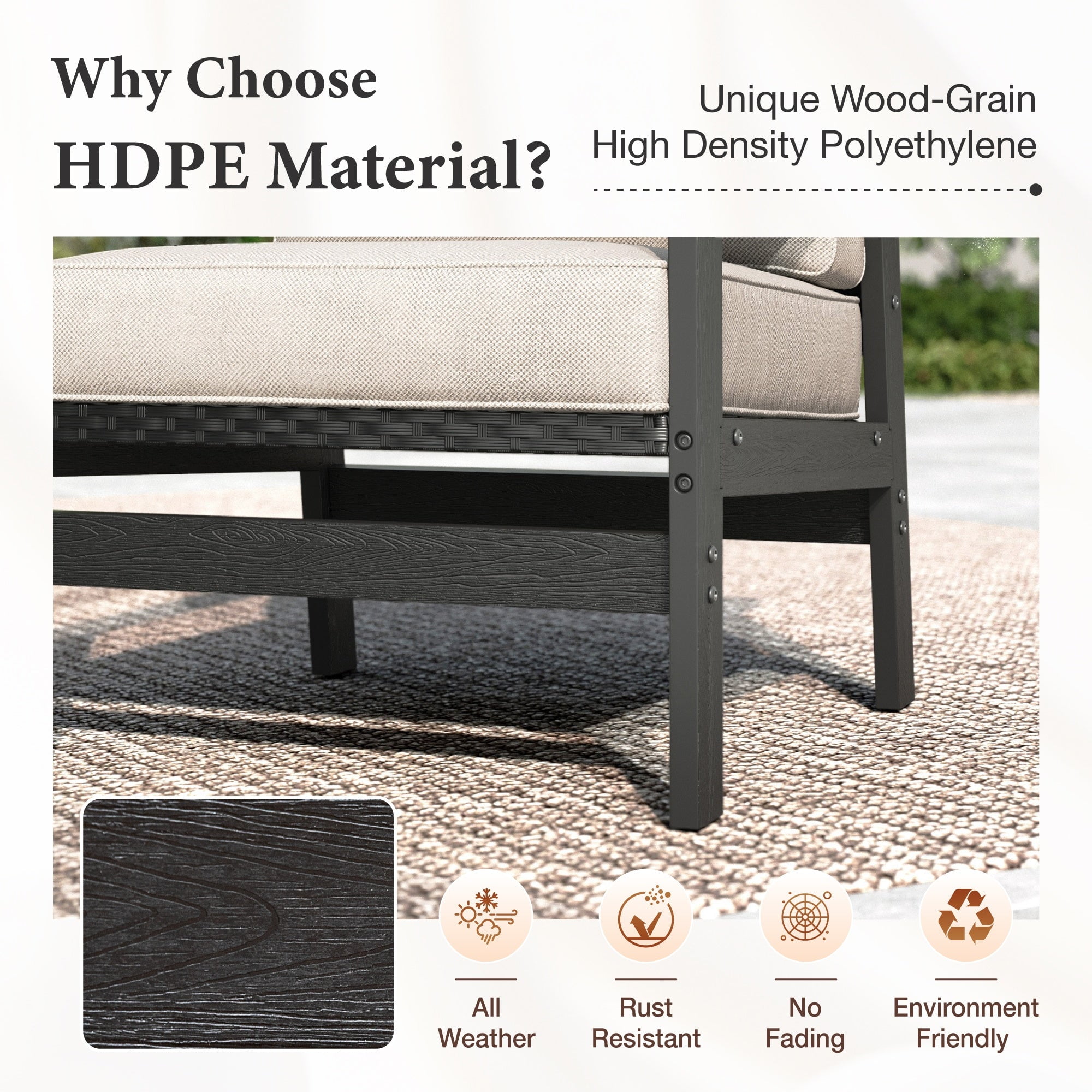 MF Studio HDPE Patio Furniture Set with Fire Pit, 4-Piece HDPE & Wicker Outdoor Conversation Set with 56" Fire Pit Table, Black