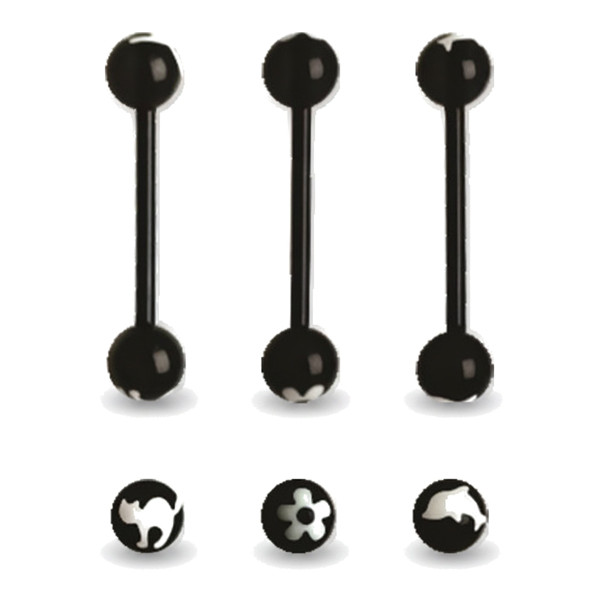 Jewelry by Sweet Pea Cat, Daisy and Dolphin Acrylic Barbell Body Jewelry 14G Set of 3
