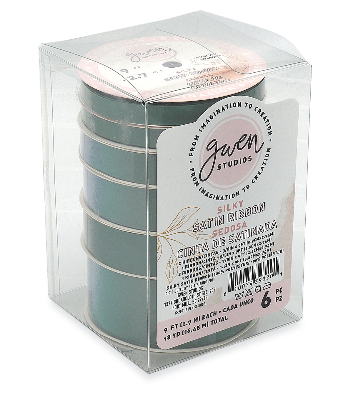 Sagebrush Green Silk Satin Ribbon, 4 Widths, 18 Yards by Gwen Studios