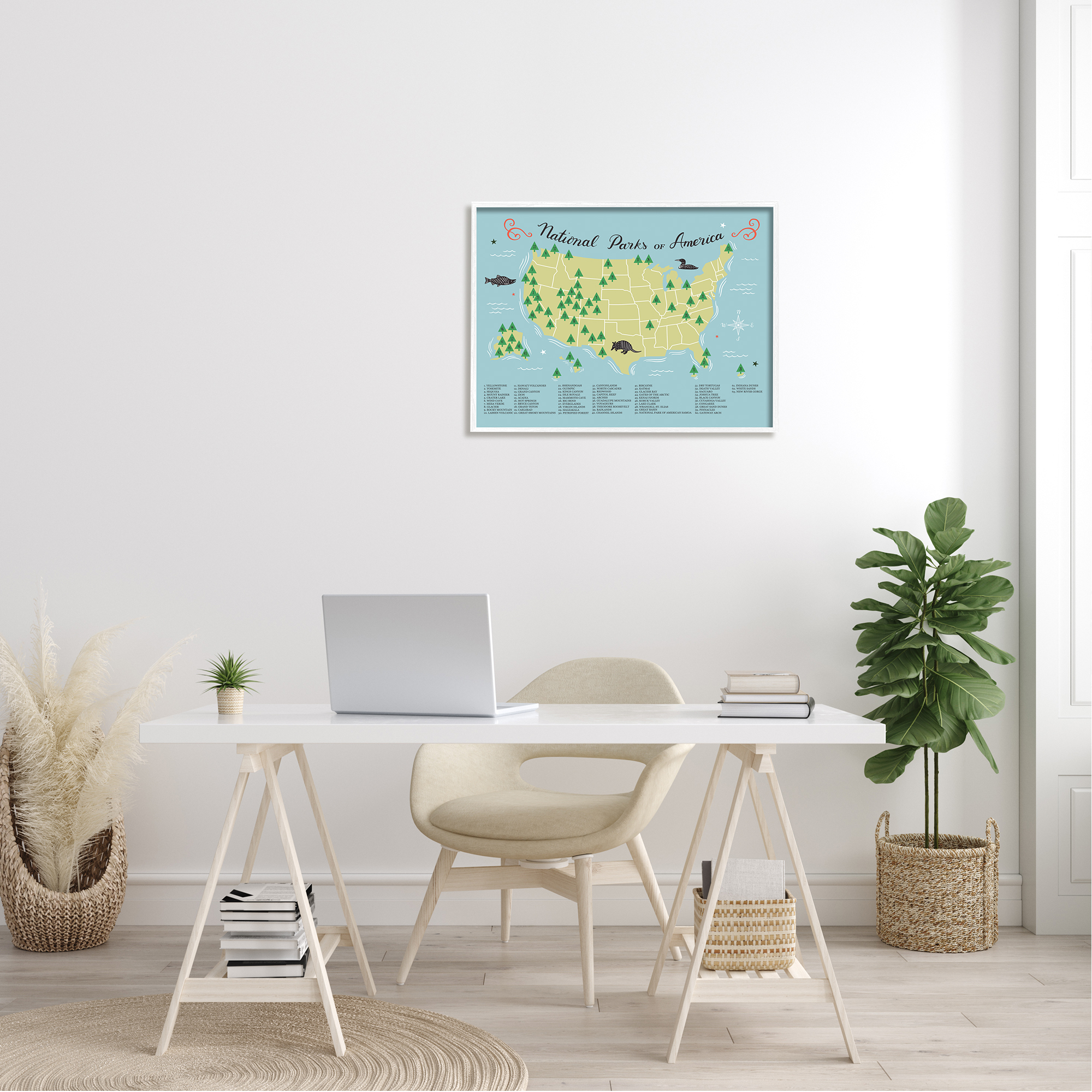 Stupell Industries American National Parks Detailed Informative Map Diagram Framed Wall Art, 30 x 24, Design by Michael Buxton