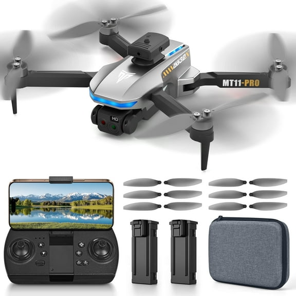 Drone with 4K Camera for Adults, RC Quadcopter with High Speed Brushless Motor, 40-min Flight Time, Headless Mode, 360° Flip, 3 Speed Adjustment, 2 Batteries, Foldable Drones for Kids, Silver