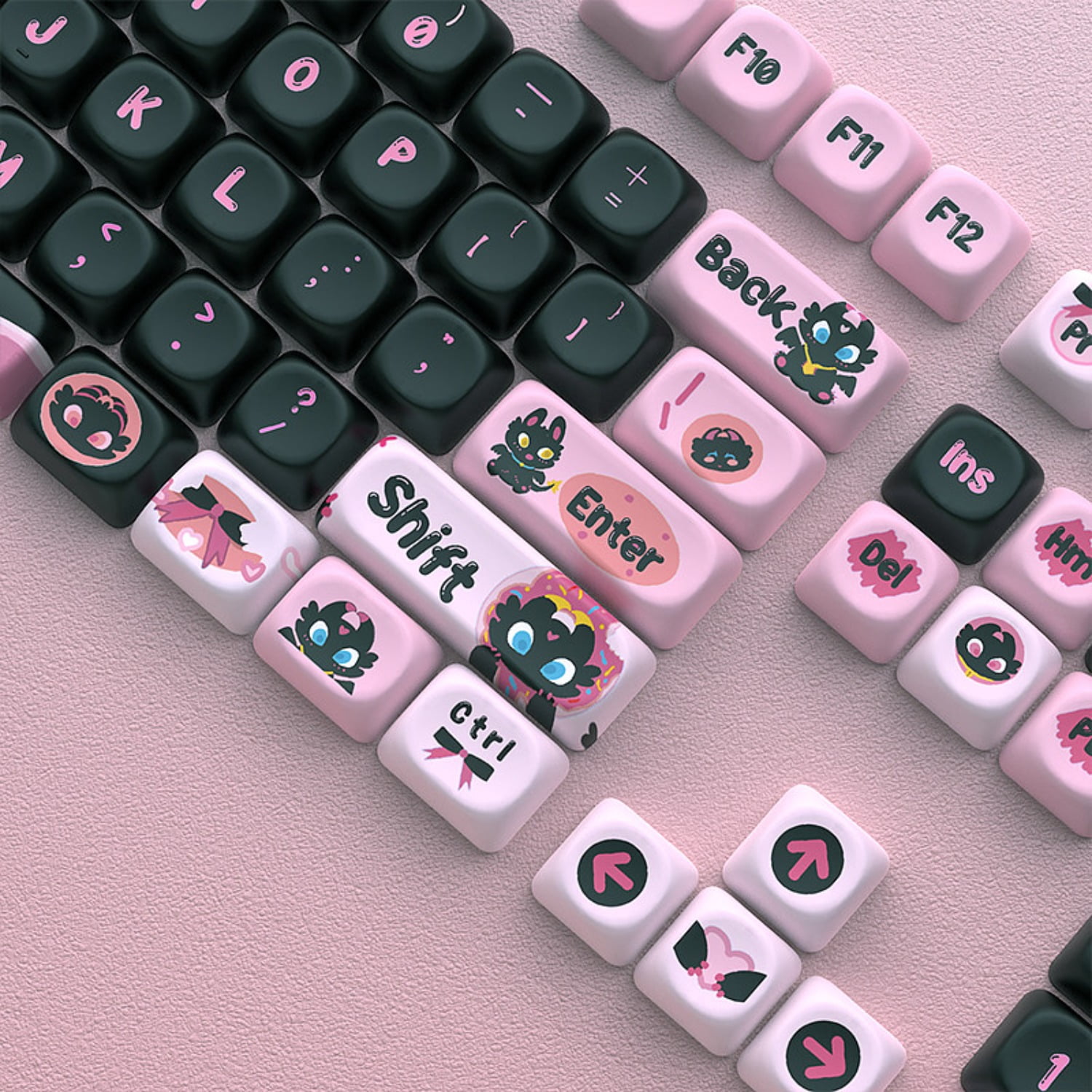 Cartoon Little Black Dragon Keycap Set, PBT Dye-Sublimation Original Design Cherry/MOA Profile Keycaps for Mechanical Keyboard