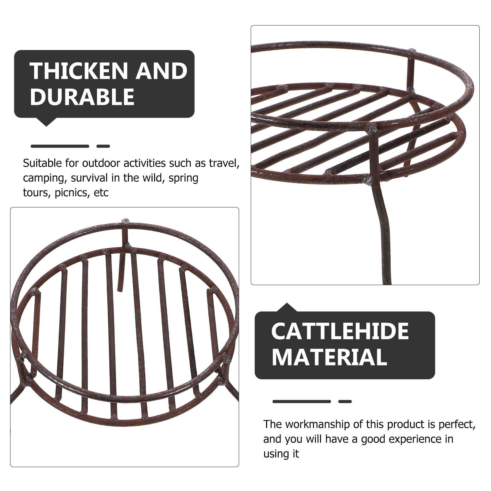 PTOOTP Heavy Duty Iron Pot Stand in Brown, Outdoor Cooking Wok Rack and Stove Support for Camping and Home Use