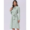 thumbnail image 3 of DARING DIVA Women's Tie Neck Chiffon Long Sleeve Belted Floral Dress M Light Green, 3 of 6