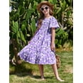 thumbnail image 3 of Arshiner Girls Summer Dress Easter Purple Floral Tropical Smocked Tiered Dresses with Pockets for 10-11Y, 3 of 7