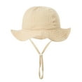 thumbnail image 2 of Gelikeya Toddler Baby Sun Hat 3-12 Months Cute Solid Color Bucket Hat Adjustable Wide Brim Summer Beach Hat Soft Baby Cotton Hats Z03-Khaki, 2 of 5