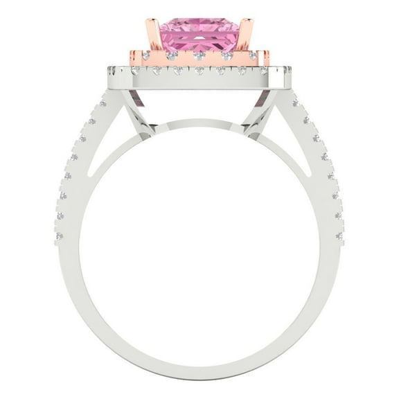 2.07 ct Princess Cut Simulated Pink Diamond Halo Engagement Ring for Women in 18K White/Rose Gold