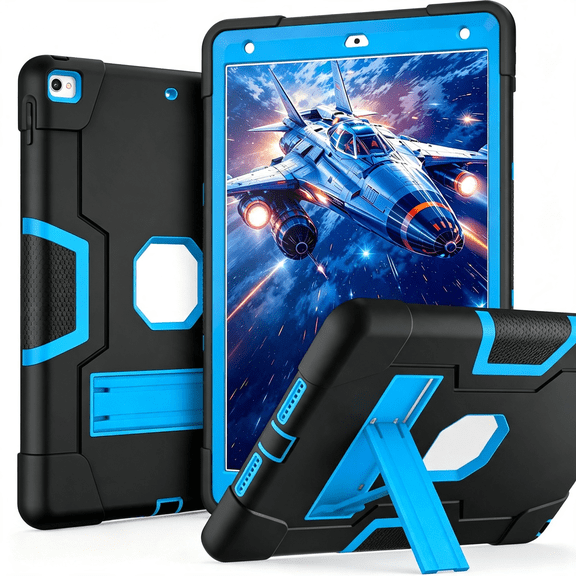 GJX Case Ipad 9Th/8Th/7Th Generation Ipad 10.2 Inch 2021/2020/2019 Slim Heavy Duty Shockproof Rugged Protective Case Built-In Stand Kids 3 Layer Protective Cover Black Blue Slim